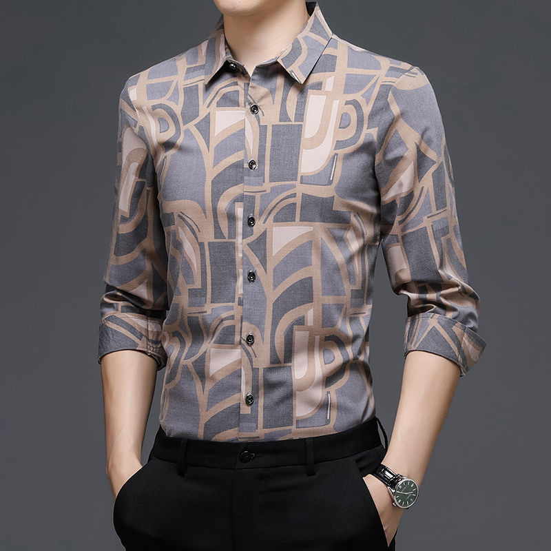 平纹弹力衬衫面料 男士休闲商务衬衫面料 数码印花字母服装布料