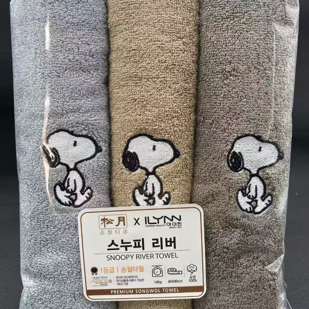 한국산 송월 스누피 순면 가정용 대형 타월 40*80cm 145g 두껍고 부드러움