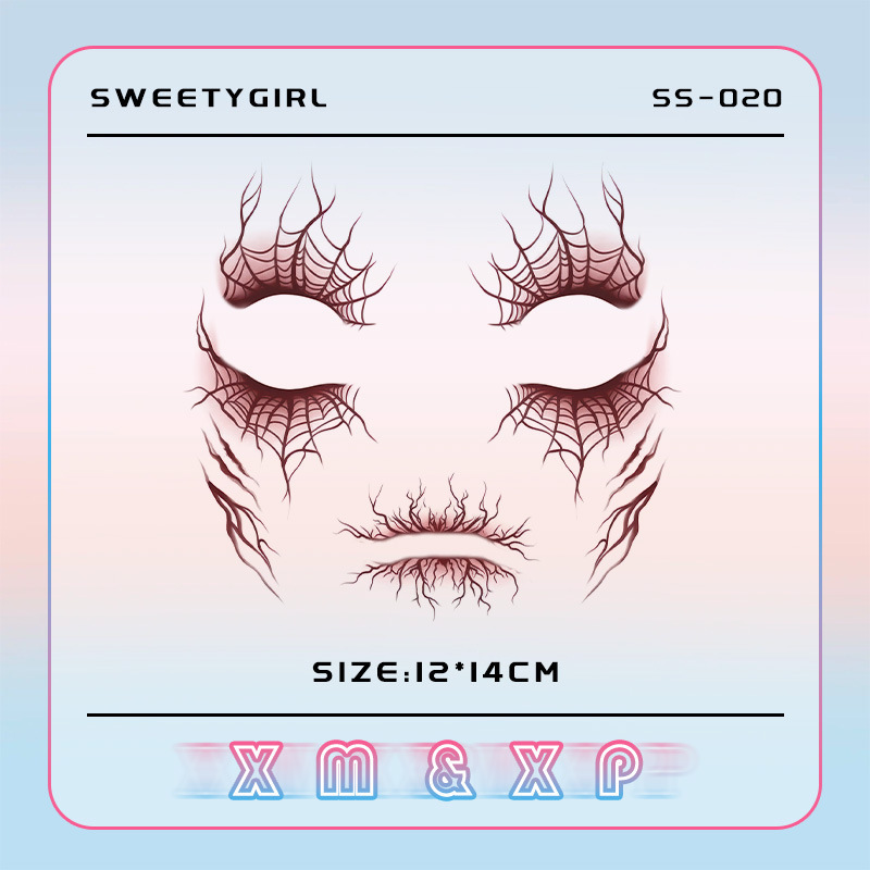 Gothic Full-Face Spider Web Tattoo Stickers Around Eyes and Lips, Spider Horror Dark Atmosphere, Cool and Niche Temporary Tattoos to Attract Attention