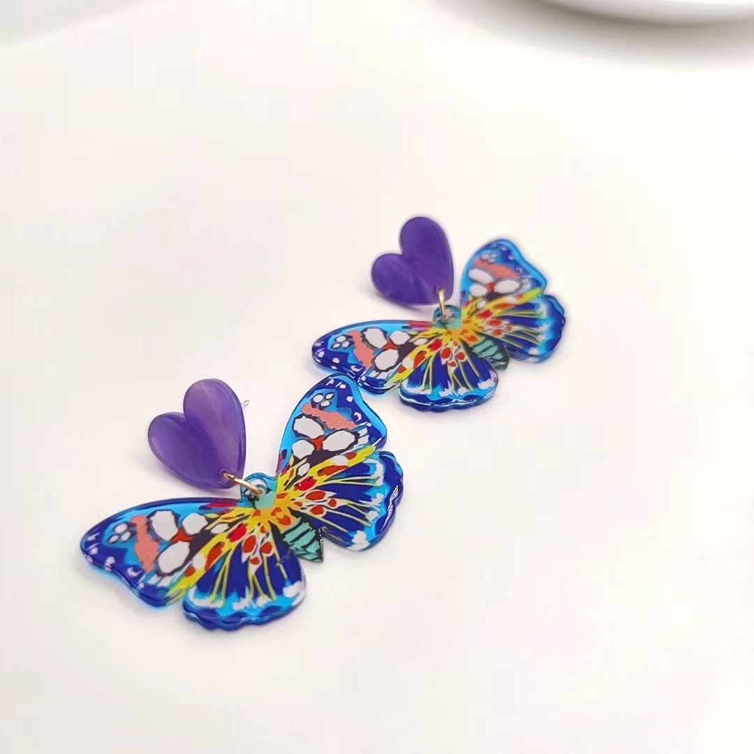 Women's Cartoon Style Cute Insect Heart Arylic Earrings Butterfly Drop Earrings display picture 4