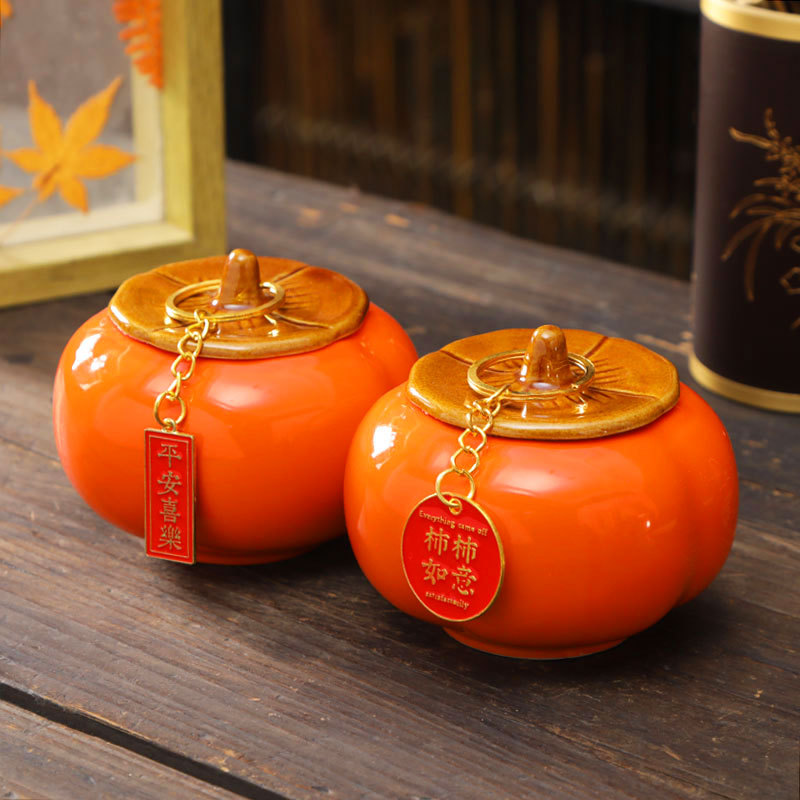 Caqui creativo, regalo de inauguración de la casa de Ruyi, porche de celebridades de Internet, accesorios para el hogar, adornos de cerámica, regalos de boda, latas de té