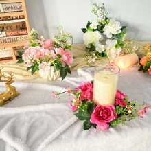仿真牡丹烛台花环餐桌装饰蜡烛杯花环圈装饰派对结婚庆布置花环