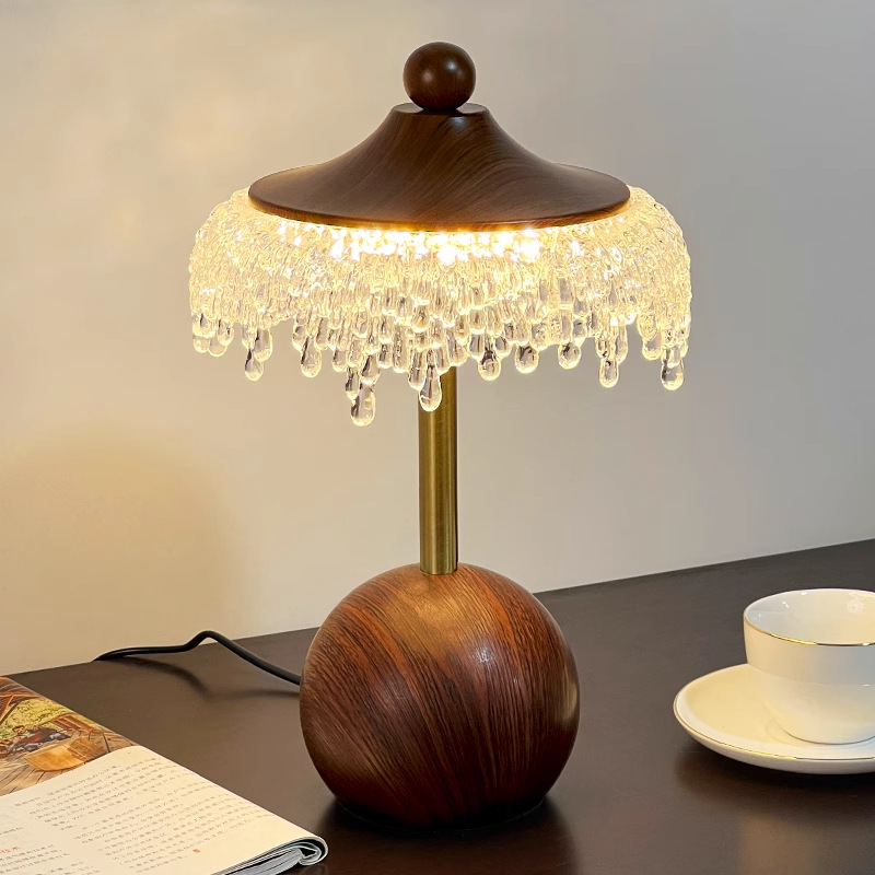 French Medieval Table Lamp Creative Water Drop Retro Walnut Color High-End Desktop Decoration Atmosphere Bedroom Bedside Lamp