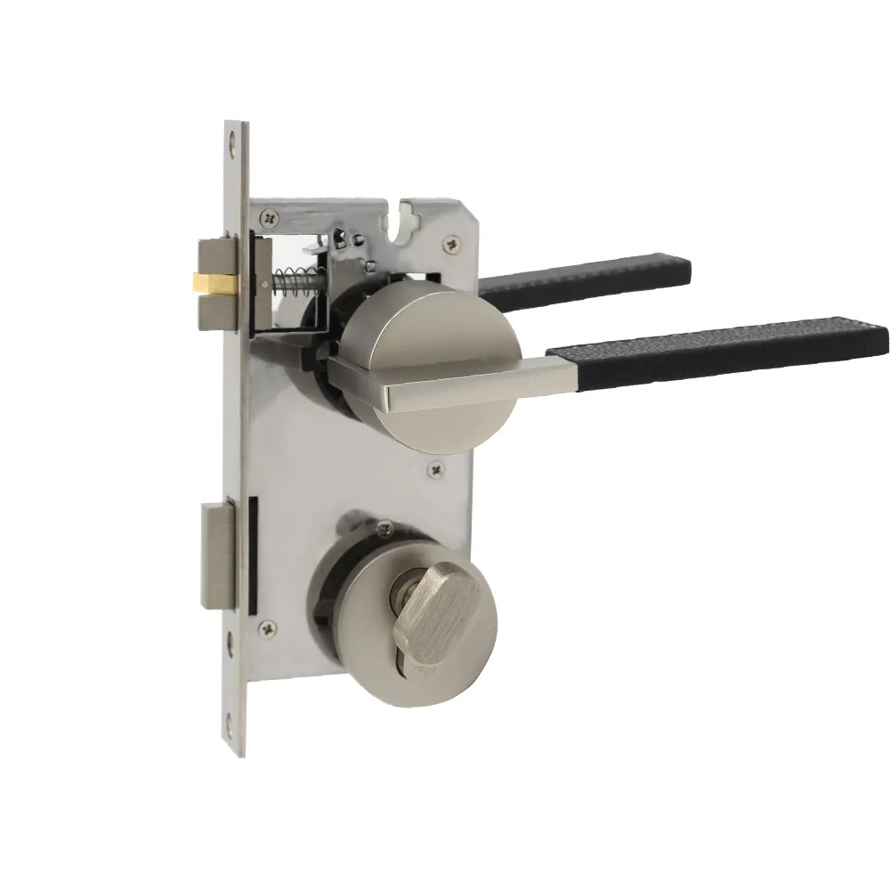Cerradura de Manija de Cuero Genuino de Lujo Ligero al por Mayor, Cerradura Magnética Silenciosa Dividida, Cerradura de Embutir para Puerta de Madera Interior, Cerradura Silenciosa para Puerta de Dormitorio
