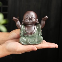 禅意小和尚茶宠摆件精品可养茶具配件玩紫砂彩砂陶笔托笔架茶玩从