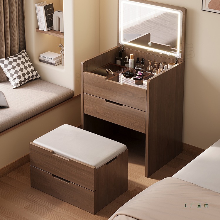 Dressing Table for Small Apartments with Flip-Top Modern Simple Bedroom Cupboard Storage Cabinet Integrated Bedside Table Solid Wood Dressing Table