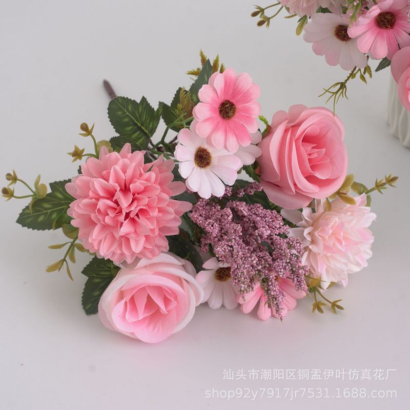欧式仿真花假花7叉秋色玫瑰球菊手捧花绢花家居婚礼装饰花小把束|undefined