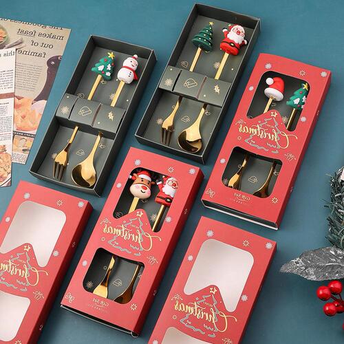 Stainless steel Christmas spoon set Christmas tableware coffee spoon fruit fork cartoon Christmas doll spoon fork