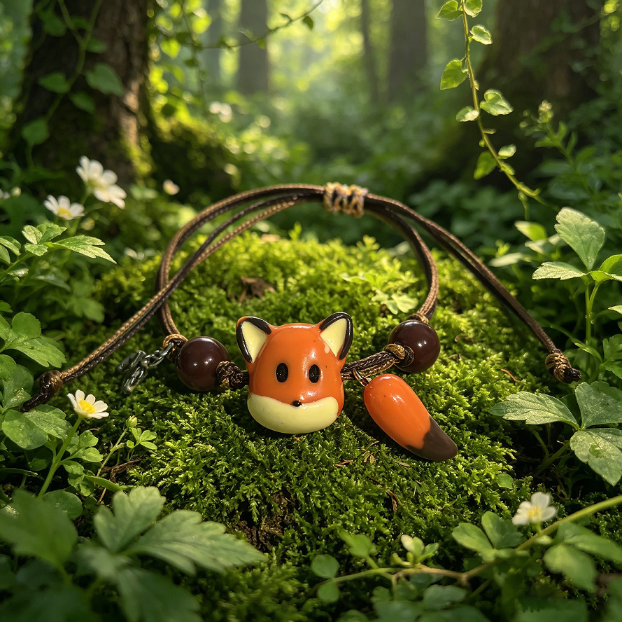 Little Fox Bracelet, Niche Design, High Aesthetic Value, Hand-Woven Resin Jewelry, Fresh and Sweet Fox Bracelet for Women