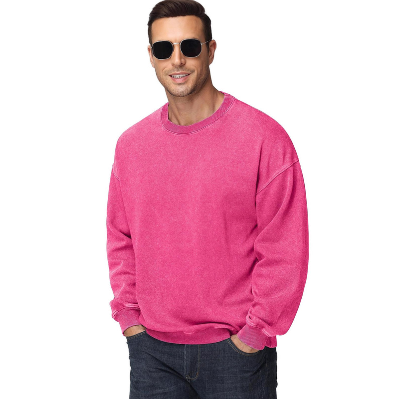 Heavyweight 350g Batik Washed Vintage Round Neck Pullover Sweatshirt Autumn Winter Ready-To-Wear Dyed Drop Shoulder Retro Long Sleeve