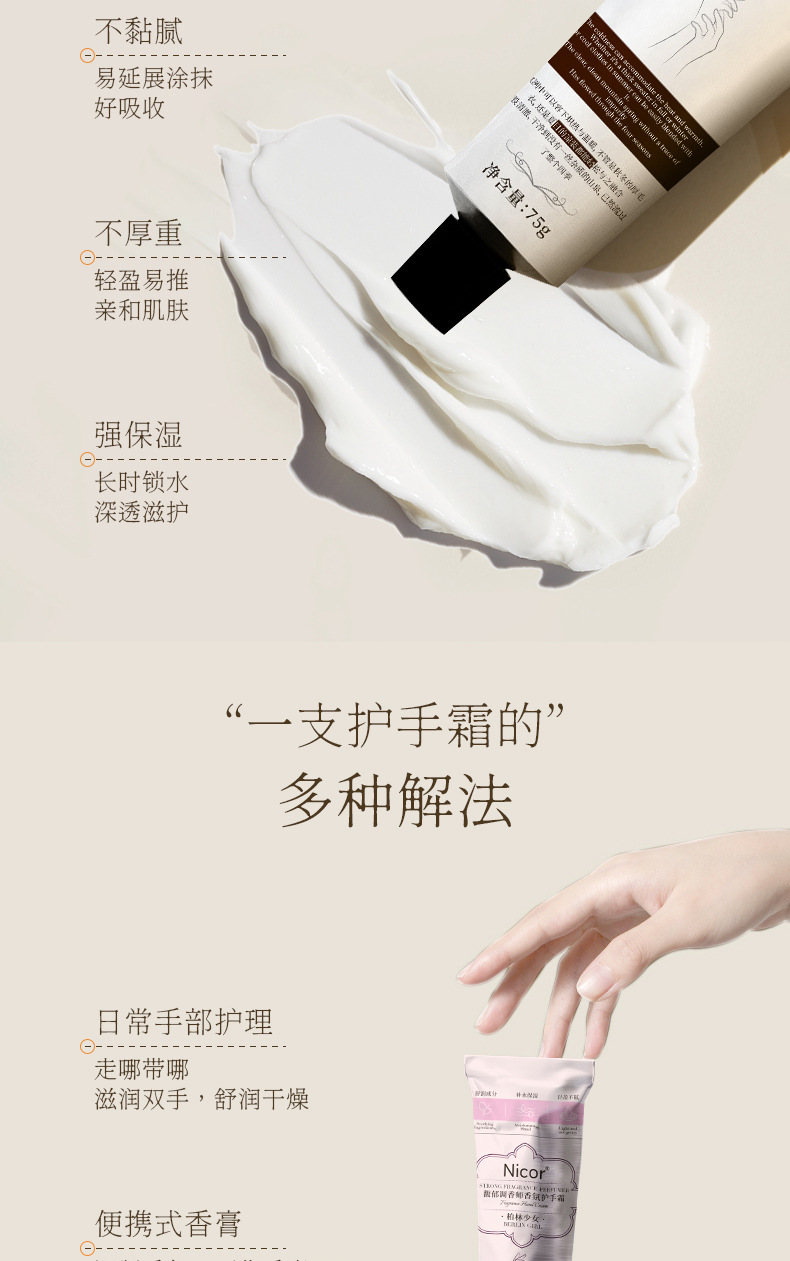 Nicor Scented Hand Cream is non-greasy, portable, autumn and winter edition, hydrating, moisturizing, anti-dryness and non-sticky. Wholesale as a souvenir undefined