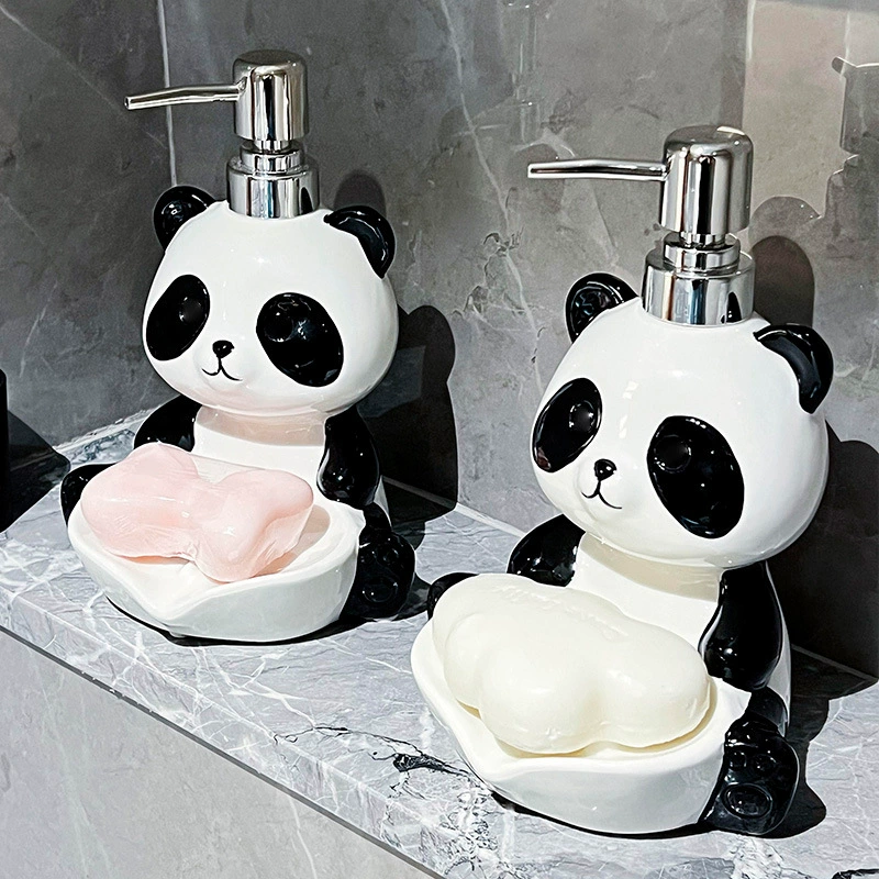 Контейнер Rongxiong Panda 2-в-1: держатель для мыла и флакон эмульсии для шампуня, геля душа, дезинфицирующего средства для рук