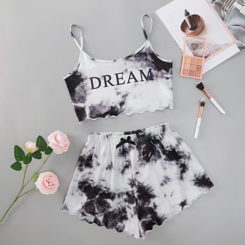 New Tie-Dye English Dream Printed Short-Sleeved Top and Tie-Dye Shorts Loungewear Set