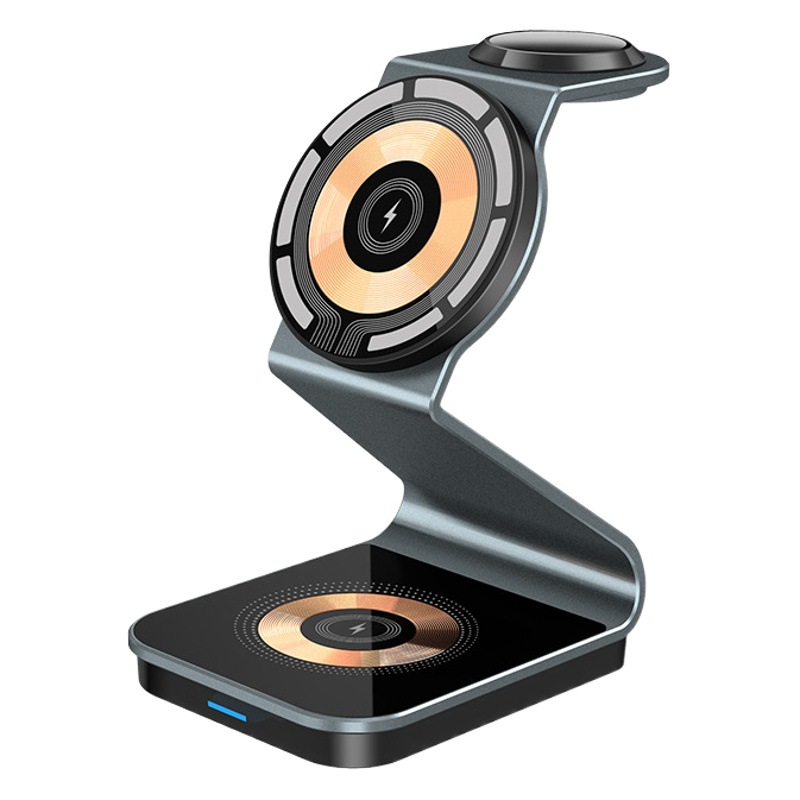 Nuevo soporte inalámbrico magnético transparente de la aleación de aluminio del cargador tres-en-uno conveniente para el reloj del teléfono móvil de las auriculares de Apple