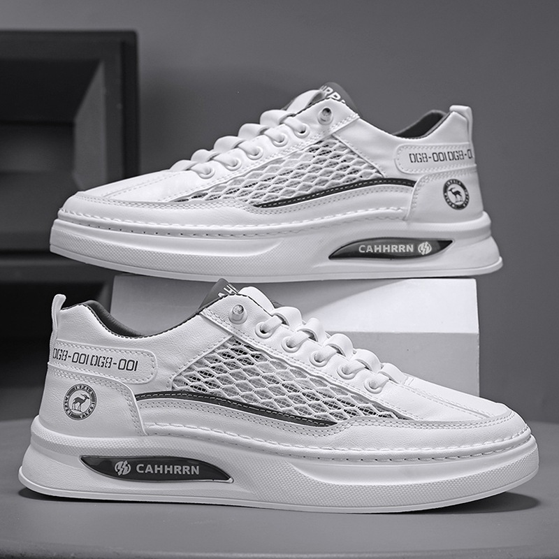 Zapatos de hombre de primavera y verano, zapatos de tablero de tela de malla transpirable, zapatos blancos para jóvenes estudiantes, zapatos deportivos de ocio para hombres, nuevo estilo 2025