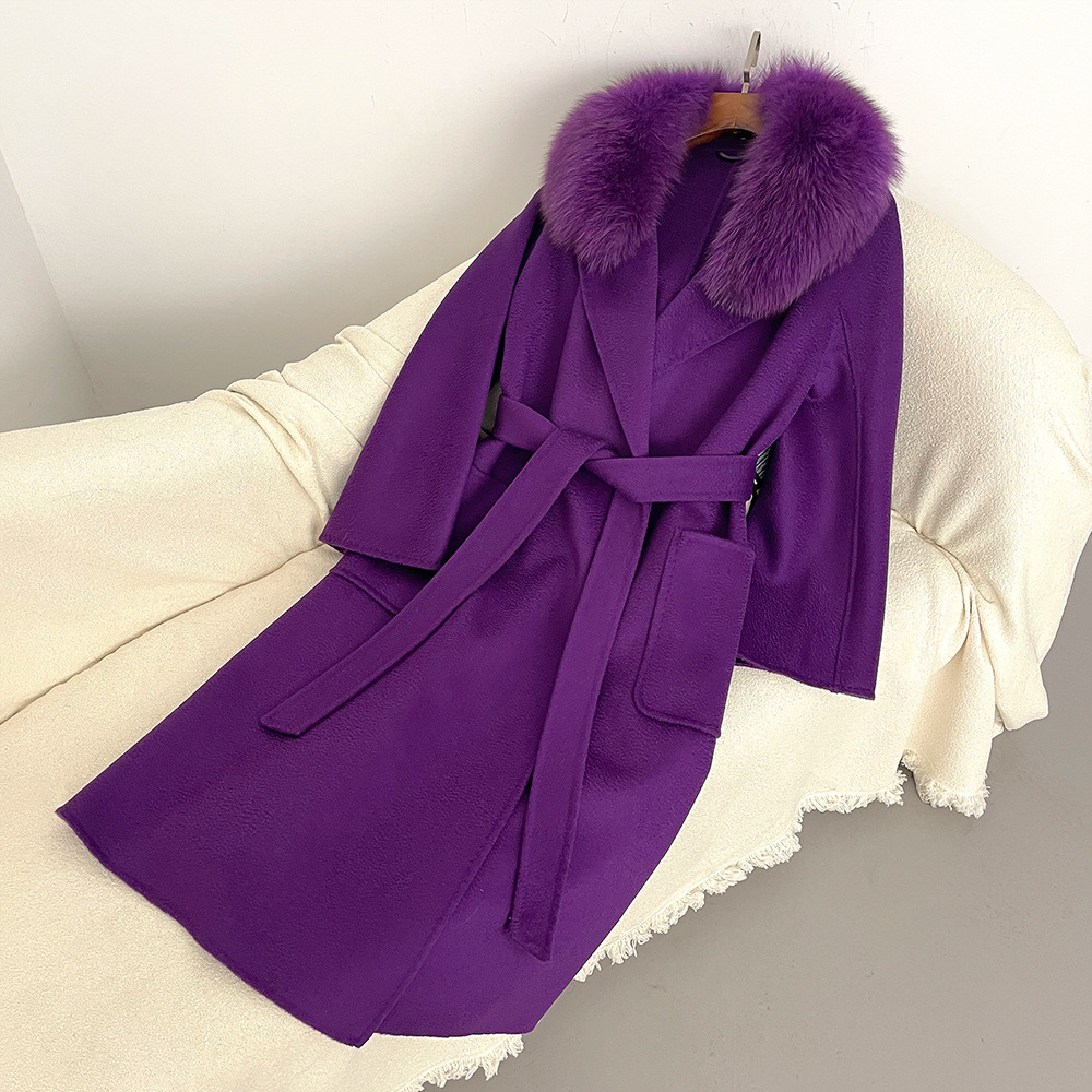 Women's Clothing Autumn and winter woolen coat long style high quality water ripple double faced wool coat women's high end cashmere coat_voghion.com