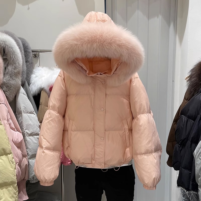 Moteriški drabužiai balta antis Šilta striukė stora laisva pūsta striukė mažo dydžio paltas_voghion.com