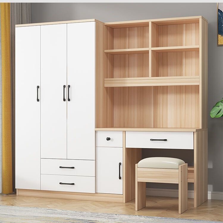 Integrated Desk with Wardrobe, Children's Room Computer Desk and Bookcase Combination, Small Apartment Home Bedroom Writing Desk