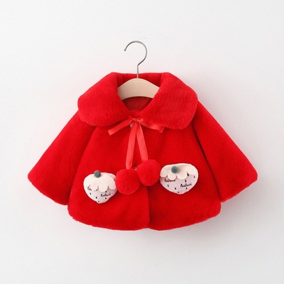 宝宝披风婴幼儿秋冬甜美草莓洋气外套儿童网红韩版中袖披肩外出服|ru