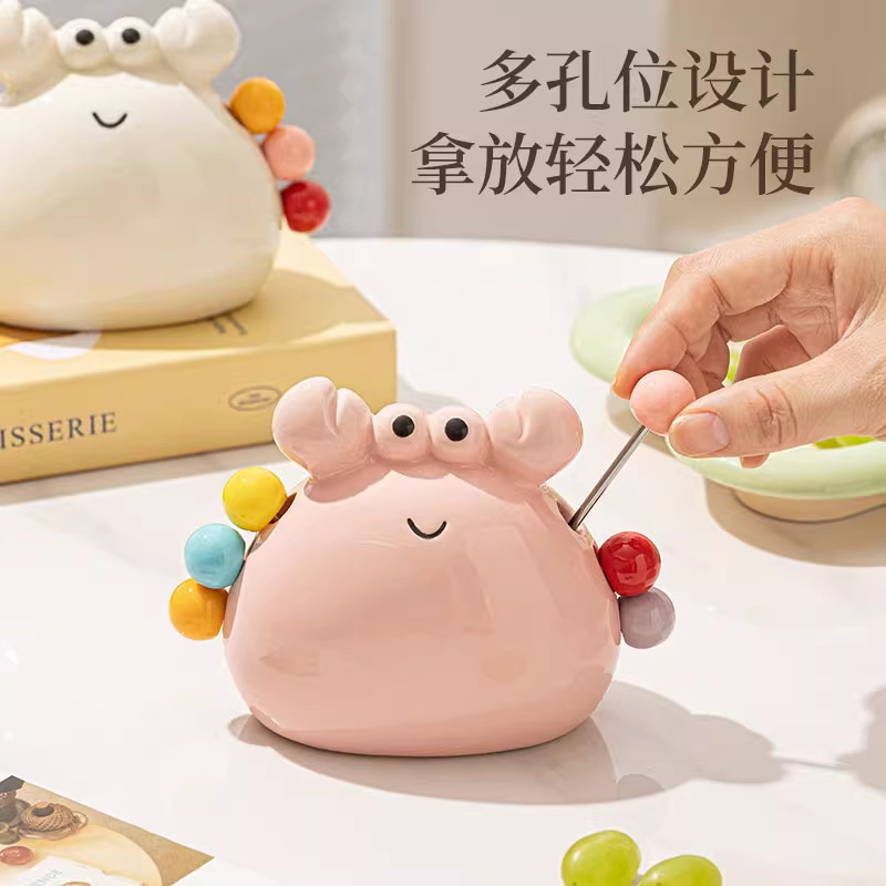 高级感蛋糕甜点不锈钢叉子家用轻奢陶瓷水果签收纳罐水果叉套装|undefined