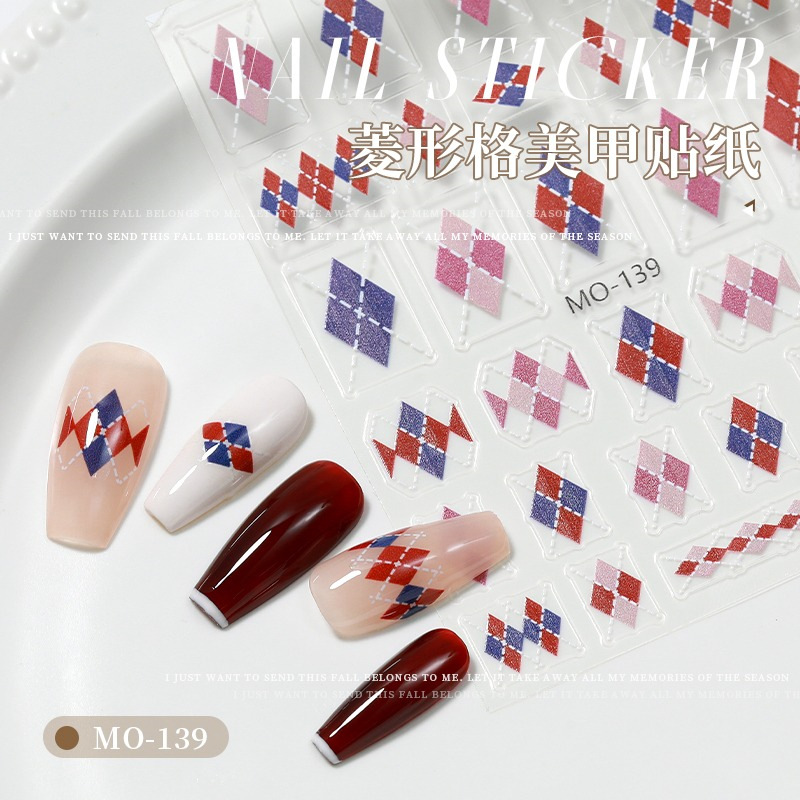 Nueva Maillard Otoño e Invierno diamante Plaid uñas pegatinas delgada resistente alivio color a juego uñas pegatinas simple con adhesivo