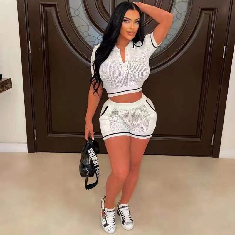 420g Weight Short Sleeve Sleeve Length Spandex, Polyester Fabric Type Pant Co-ord Set Sets Type 2 Pieces Set Quantity Daily Occasion V Neck Neckline Slim Fit Type Solid Color Pattern Summer Season Women's Gender Simple Style Style Daily Women's Simple Style Solid Color Spandex Polyester Pant Co-ord Set Shorts Sets 3