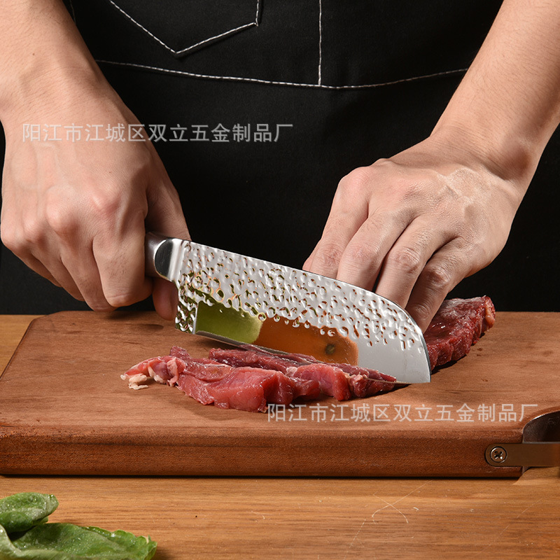 Patrón de martillo de acero inoxidable cuchillo de cocina Juego de 15 piezas patrón de martillo hecho a mano forjado mango de madera de color cuchillo de cocina traje doméstico