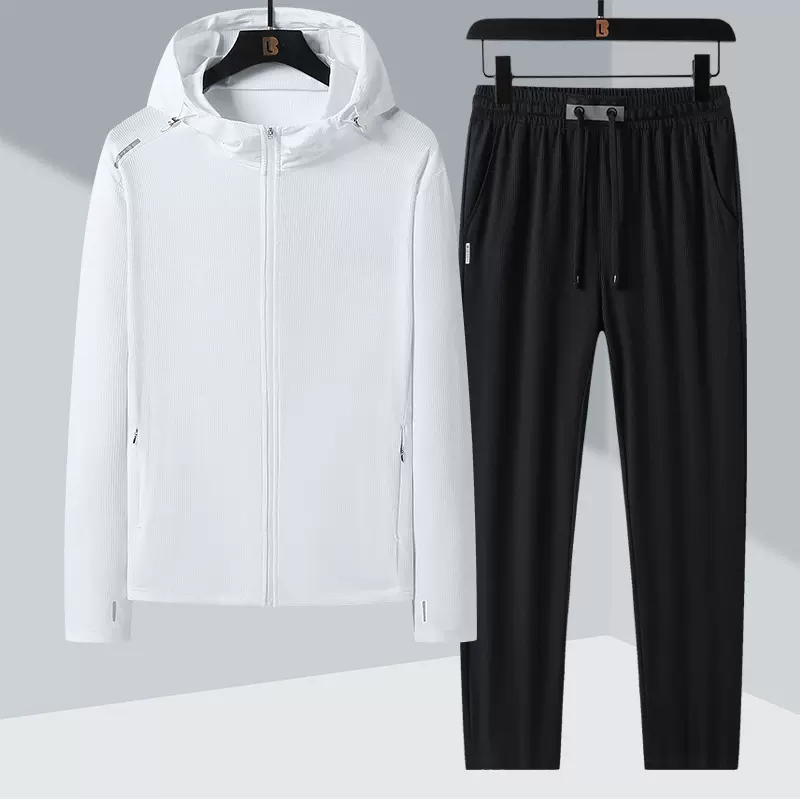 冰丝运动套装男士夏季透气防晒衣服户外休闲健身跑步速干外套冰感