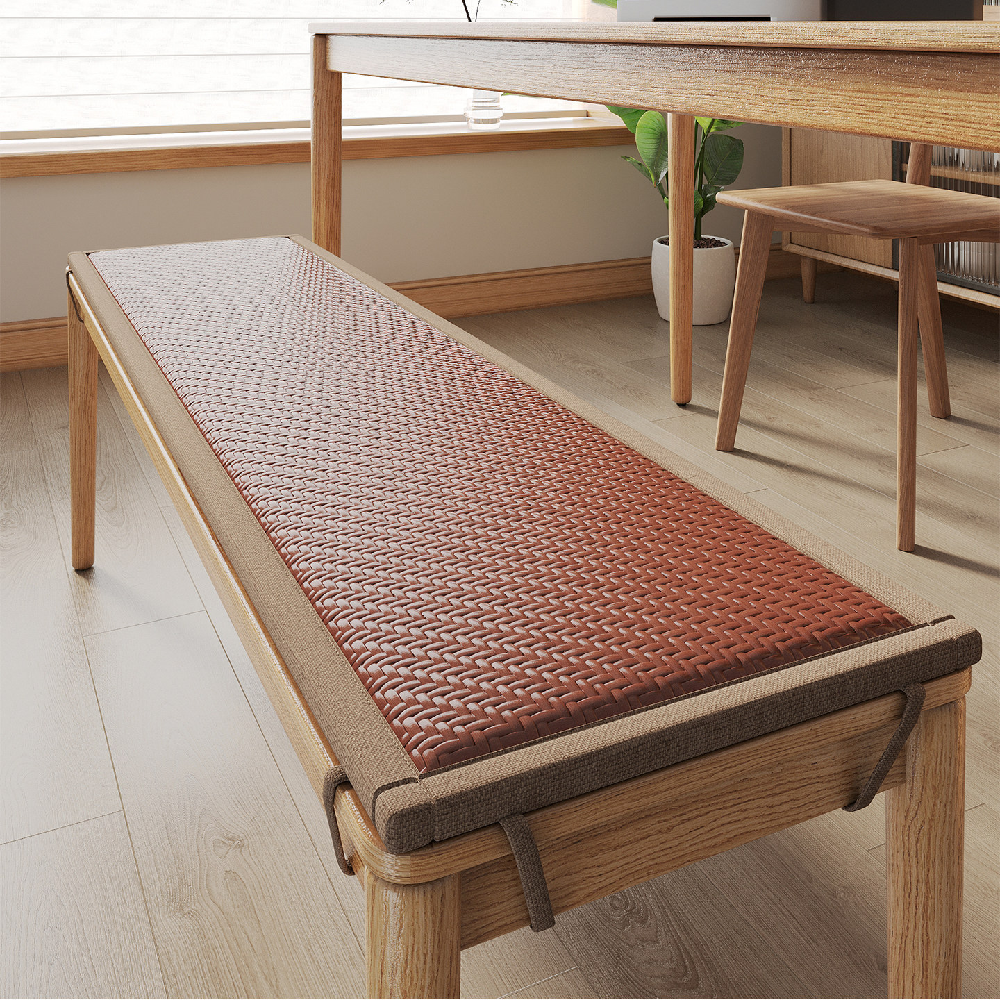 Verano cojín de caña cojín de silla cojín de taburete largo de madera maciza cojín de asiento de verano cojín de asiento de madera roja cojín de silla antideslizante cojín
