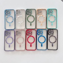 跨境适用苹果iPhone15磁吸手机壳14电镀CD纹透明Magsafe防摔TPU壳