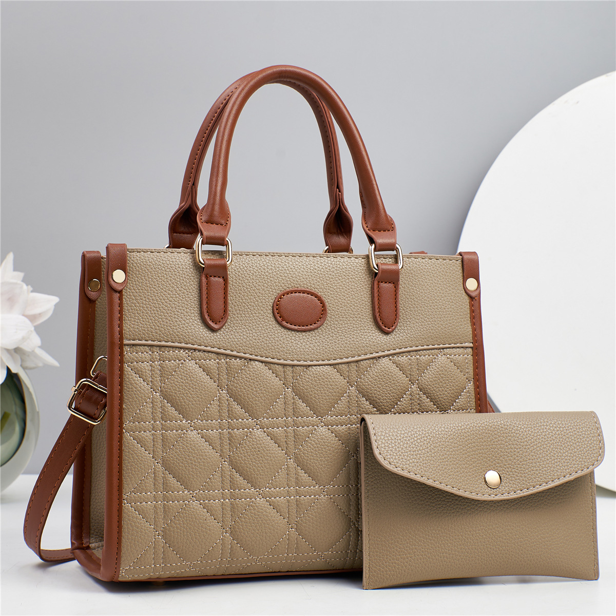 Pu Leather Material Color Block Pattern Women's Pu Leather Color Block Classic Style Square Zipper Bag Sets