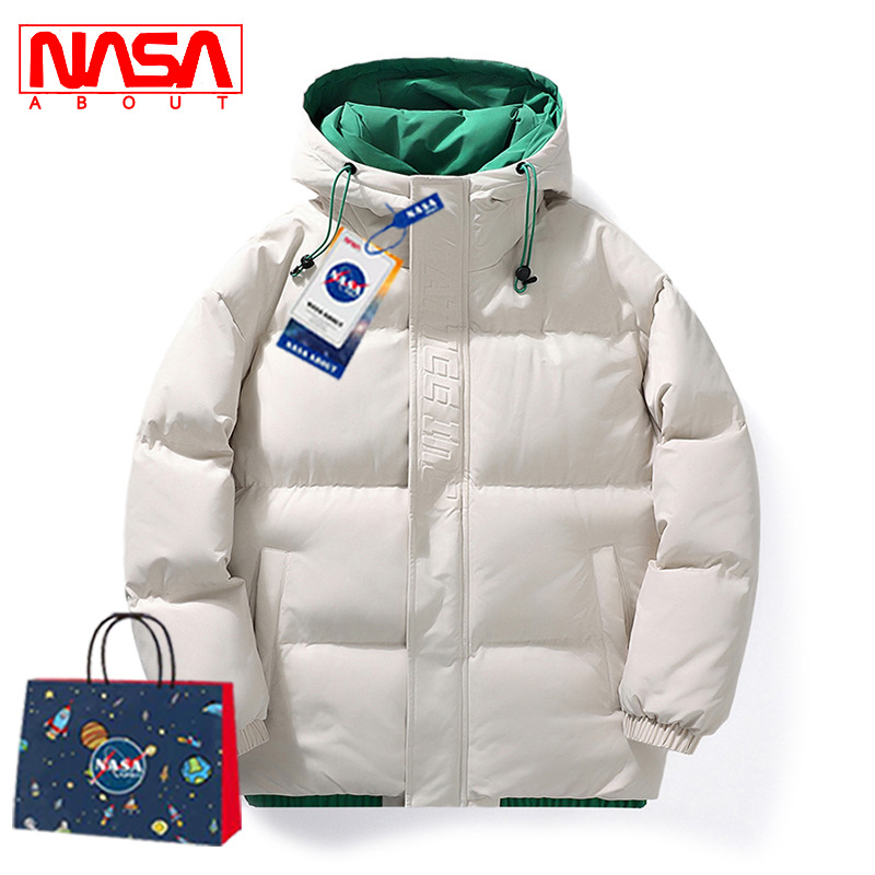 Abrigo acolchado de algodón de la NASA para hombre falso de dos piezas abrigo con capucha de la marca de moda japonesa Abrigo con capucha de los hombres transfronterizos sueltos más tamaño Abrigo acolchado de algodón engrosado chaqueta acolchada de algodón
