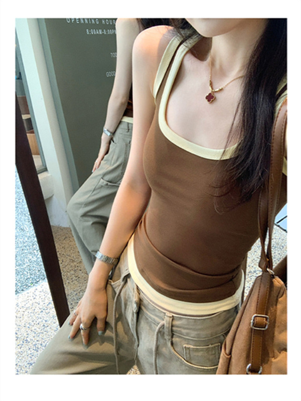 超好看独特漂亮上衣女夏季辣妹外穿设计感小众撞色显瘦小吊带背心|undefined