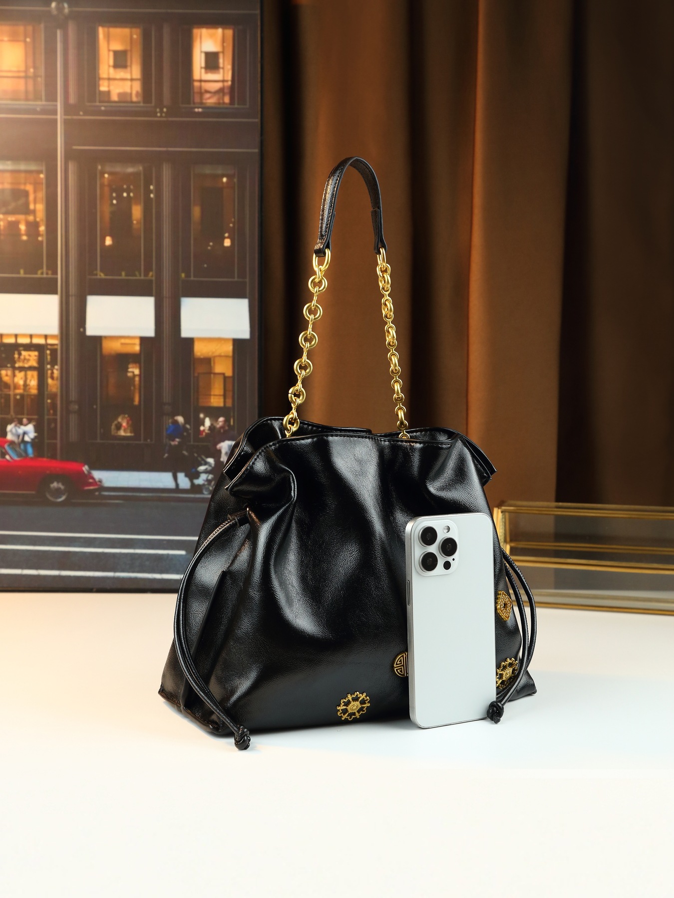 Pleated Drawstring Bucket Bag For Women Summer Shoulder Handbag_voghion.com