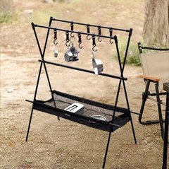 Outdoor camping portable double-layer storage rack camping hanging rack triangle hanging rack folding light rack storage rack bracket
