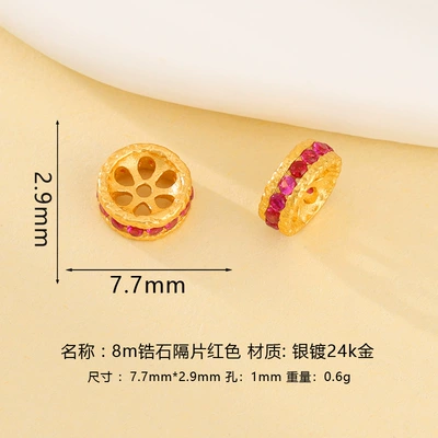 Spacer Pads for Jewelry — Zərgərlik ara hissələri - 8mm-zircon-spacer-beads-red