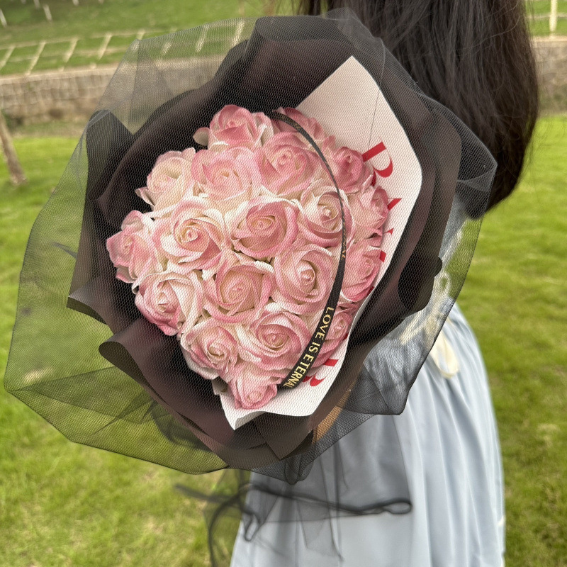 生日送女生大束碎冰蓝玫瑰黑骑士花束仿真香皂花闺蜜妈妈|undefined