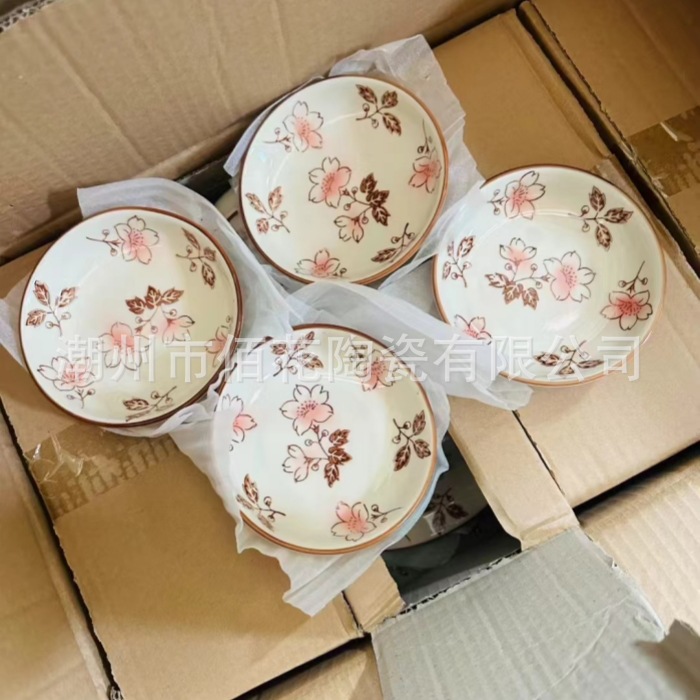 재고 일본식 손으로 그린 고온 유약 색상 일본 및 한국 도자기 5inch 소스 접시 가정용 식기 노점 식료품 도매