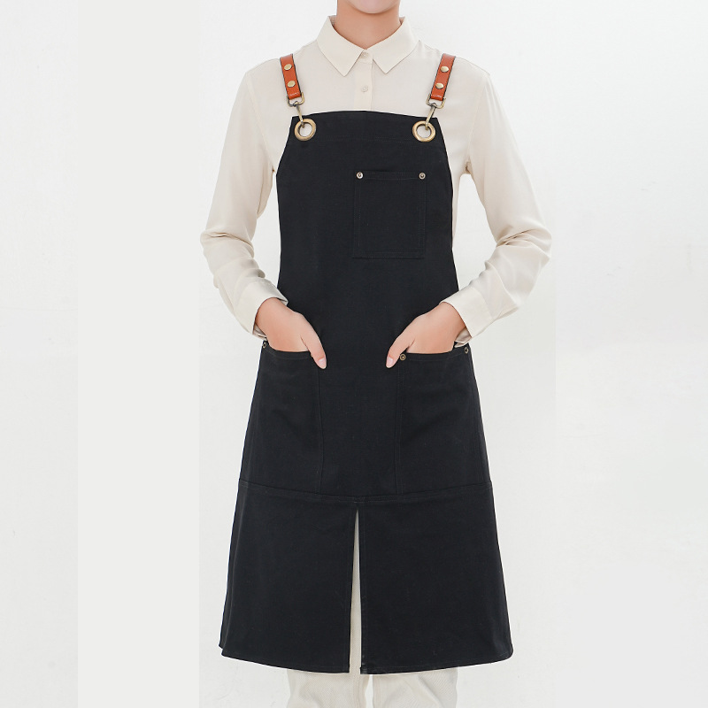 Delantal de mezclilla nuevo transfronterizo con correas ajustables, delantal de jardinería hecho a mano, ropa de trabajo para barista, delantal de cocina para el hogar