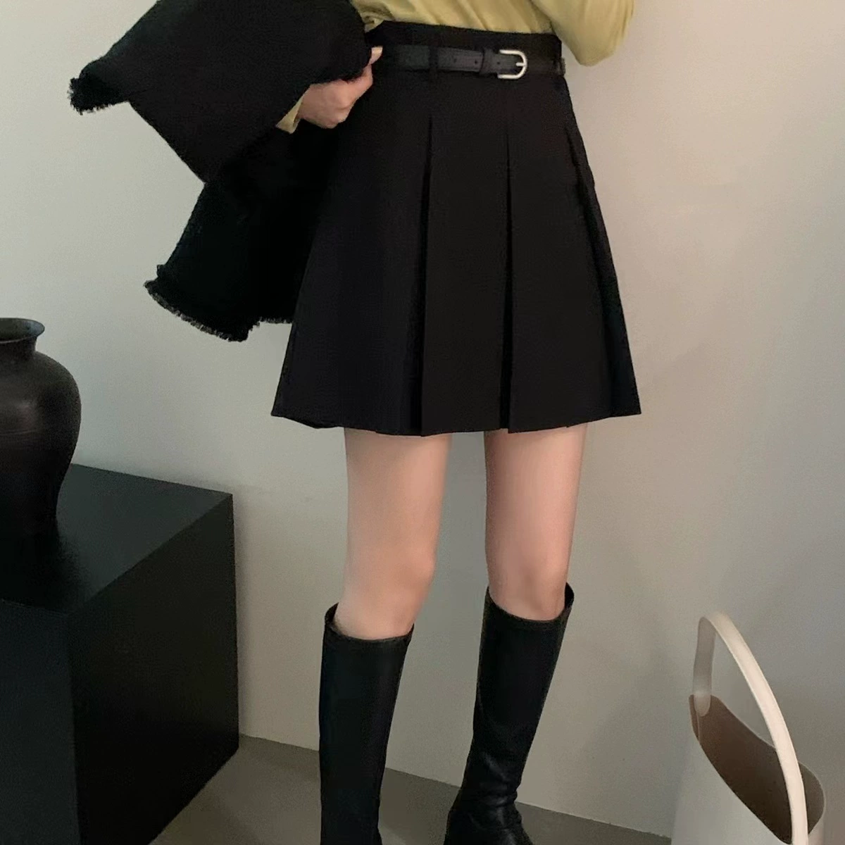 Дизайнерский нишевый костюм, плиссированная юбка, женская весенне-осенняя короткая юбка большого размера с высокой талией, закрывающая бедра, универсальная юбка на боковой молнии