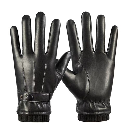 Autumn/Winter Men's Leather PU Touchscreen Waterproof Windproof Warm Fleece Full Finger Driving Adult Outdoor Riding Gloves