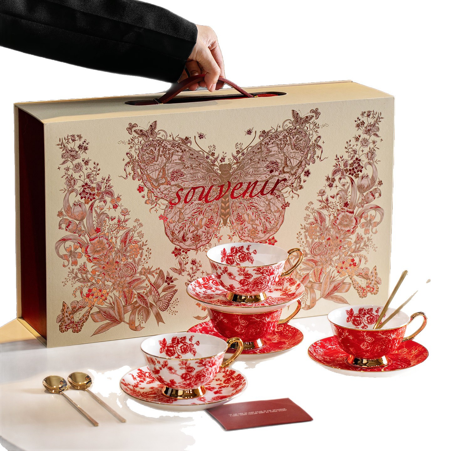 Shane Creative Japanese Rose Cup Juego de taza de té de la tarde de porcelana de hueso de lujo ligero Regalo de boda de cumpleaños de novia