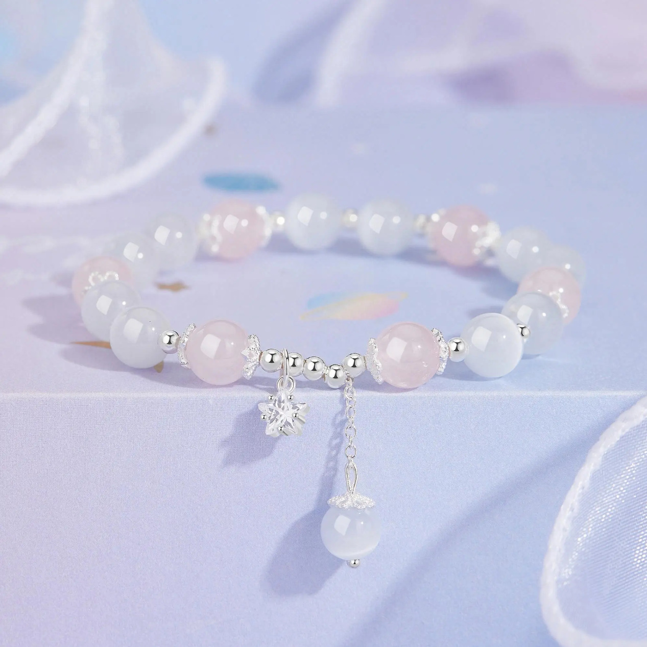 Lucky Star Galaxy Pink Crystal Romantic Sweet Cute Accessories Good Luck Hand Accessories Exquisite Niche Big Brand Simple High-End