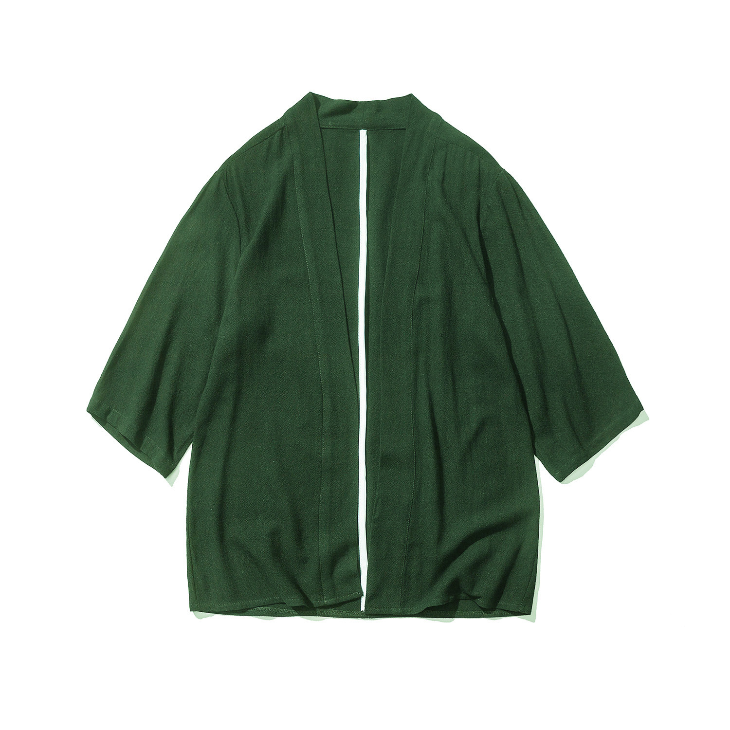 Comercio exterior simple estilo chino verano hombres de color sólido hanfu camisa más tamaño algodón y lino 3/4 manga cardigan