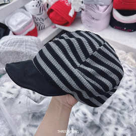 批发韩国2025年冬季新款韩版条纹针织短檐棒球帽女时尚潮流鸭舌帽