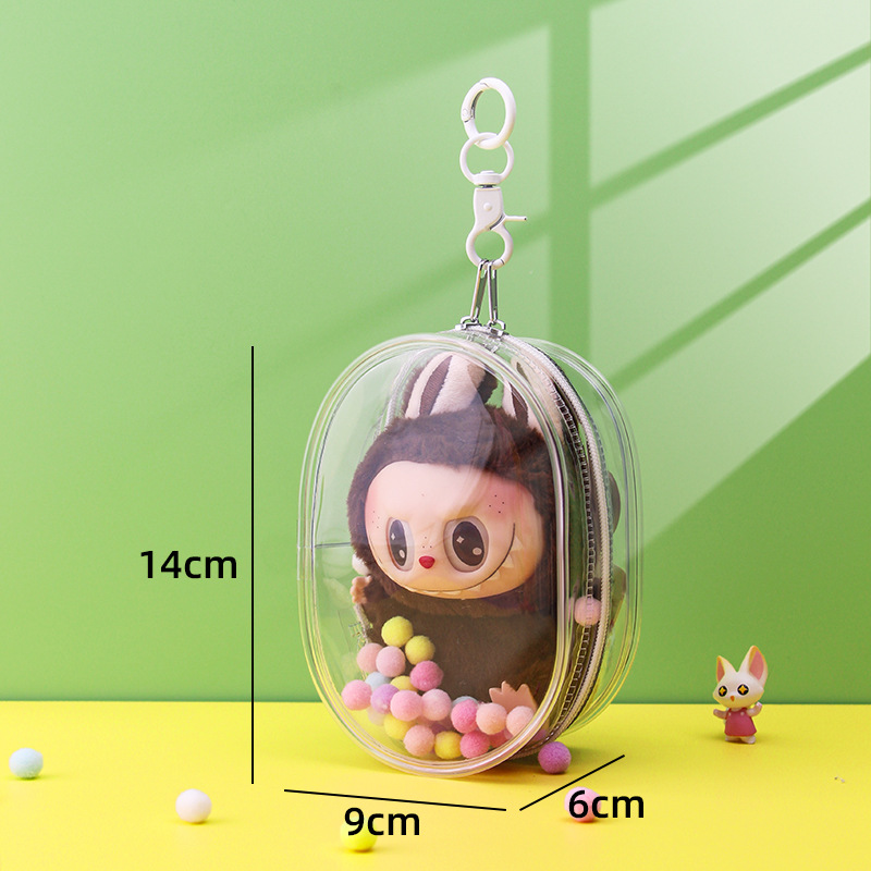 Thickened—pvc zipper [14cm] oval—transparent [bag + keychain + hair ball]