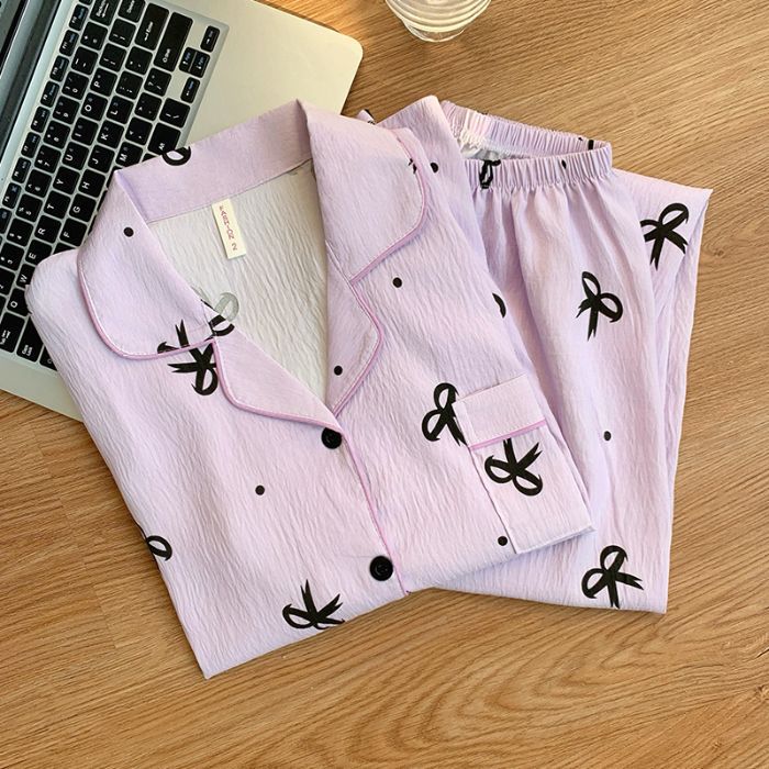 Venta al por mayor transfronteriza de algodón de nube de otoño nuevo estilo pantalones de manga larga cardigan pijamas mujeres lindo y dulce traje de servicio a domicilio de dibujos animados