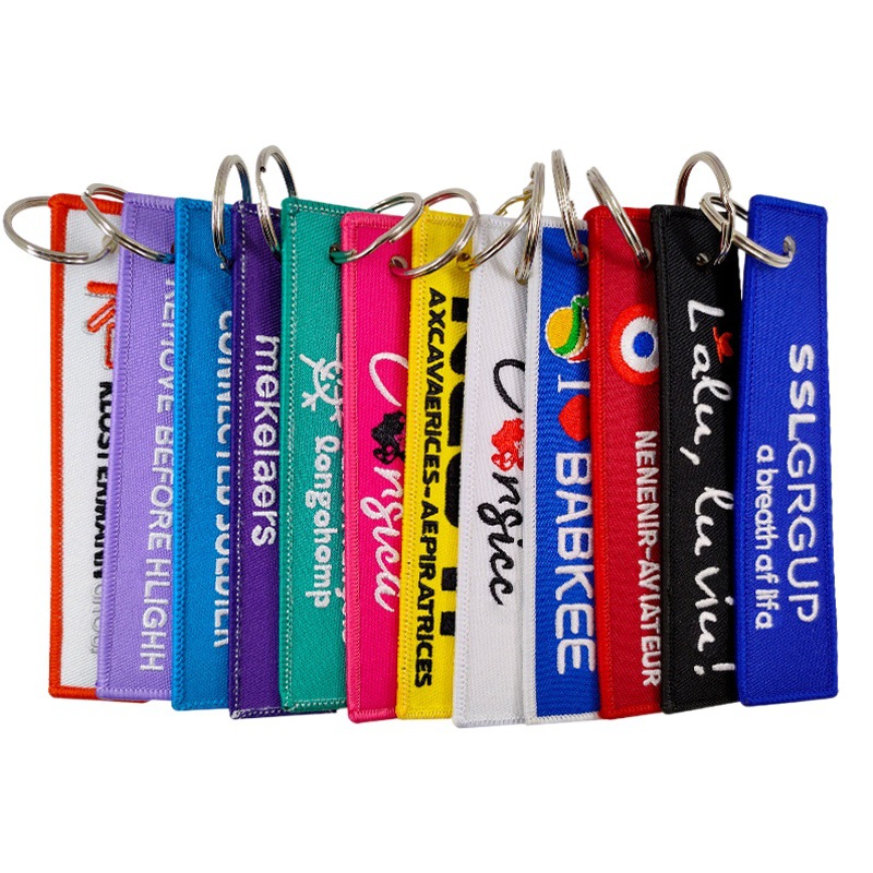 Customized Woven Label Embroidery Keychain with Double-Sided Cartoon Irregular Pattern Logo Embroidery for Bag Decoration on Twill Fabric