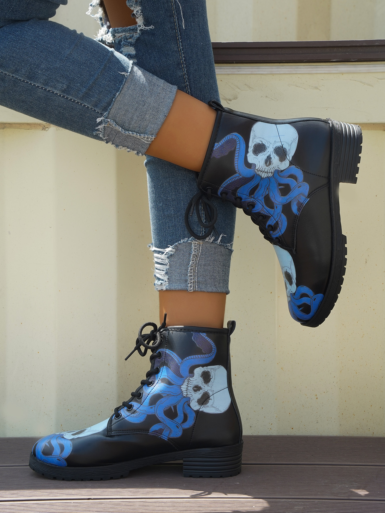Scarpe da donna autunno e inverno nuovi stivali Martin allacciati comodi stivali corti con suola spessa in PU stivali da donna in stile britannico_voghion.com