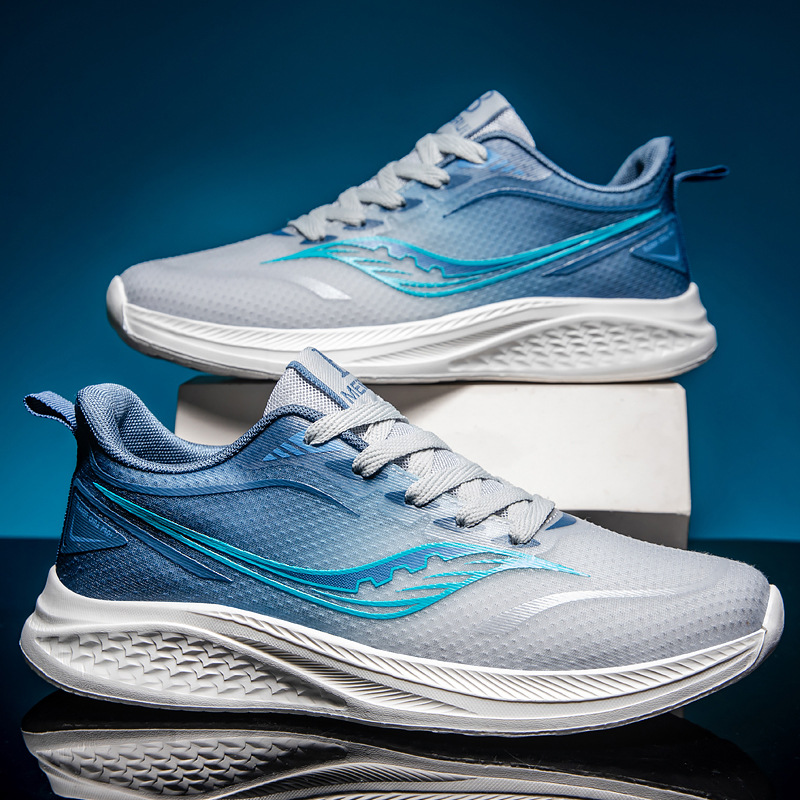 Primavera y verano nuevos zapatos de pareja zapatos deportivos de malla de alambre de pescado zapatos para correr ligeros y transpirables de suela blanda de alta elasticidad zapatos para estudiantes de color caramelo